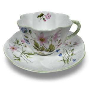 Vintage Shelley Wild Anemone Tea Cup & Saucer White Fine Bone China England